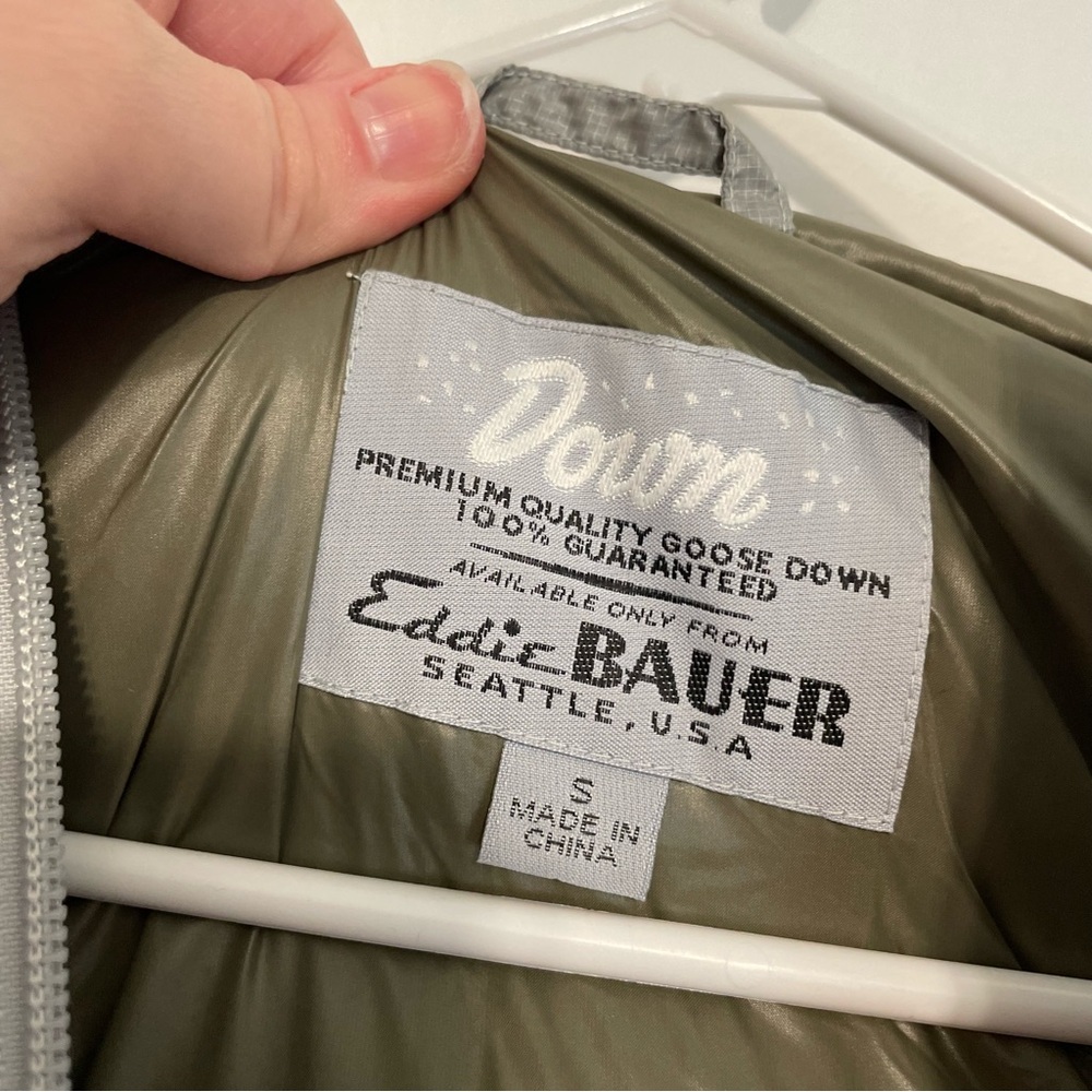 EDDIE BAUER 550 Fill Power GOOSE DOWN Puffer Vest Gray Grey Hooded Winter Small - Picture 4 of 16